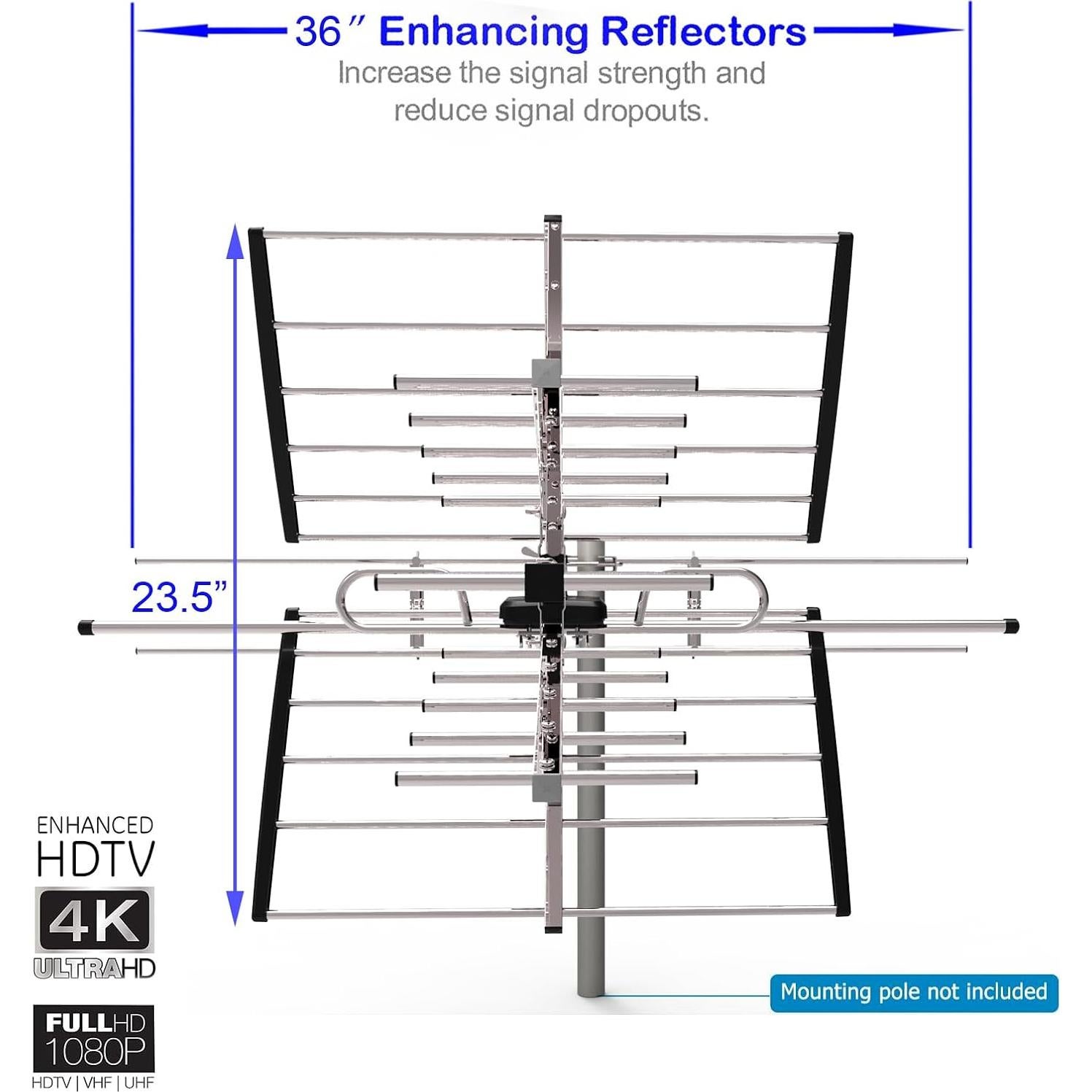 Antena de TV Exterior PIBIDI UHD-8903 4K 1080P VHF UHF 200 km