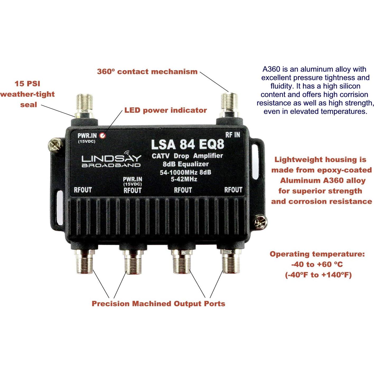 Amplificador de señal TV 4 puertos Lindsay LSA84-EQ8
