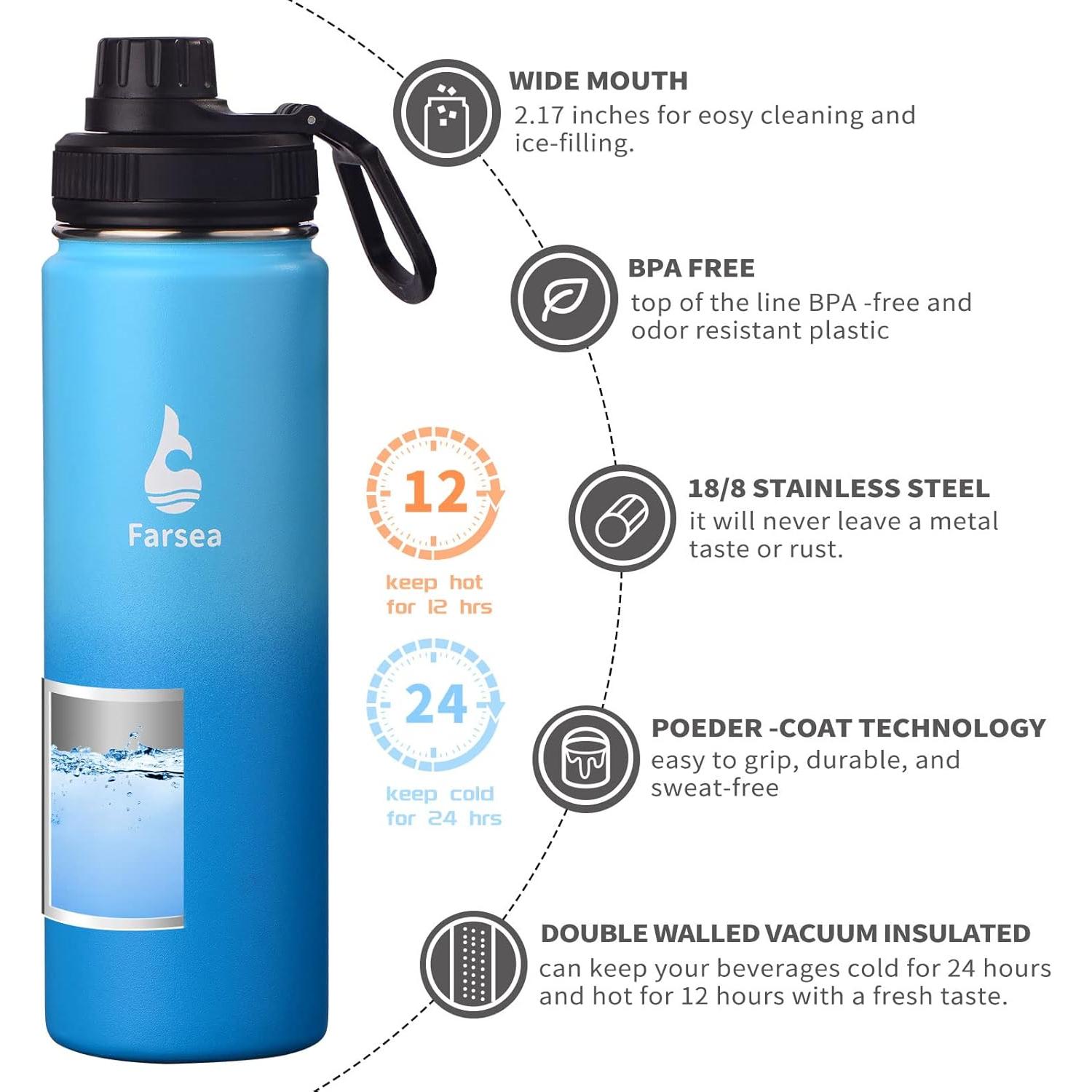 Botella de Agua Aislada Farsea 709 ml con Asa y 2 Tapas