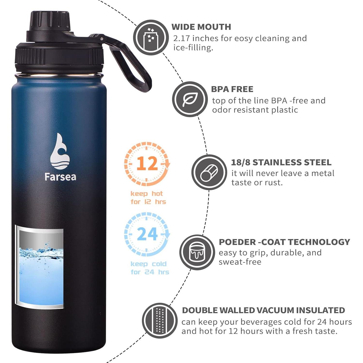 Botella de Agua Aislada Farsea 709 ml con Asa y 2 Tapas