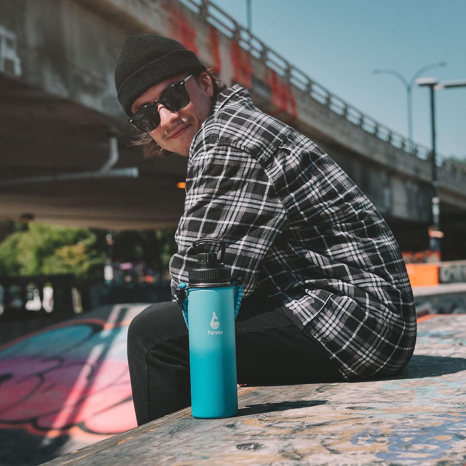 Botella de Agua Aislada Farsea 532 ml con Asa y 2 Tapas