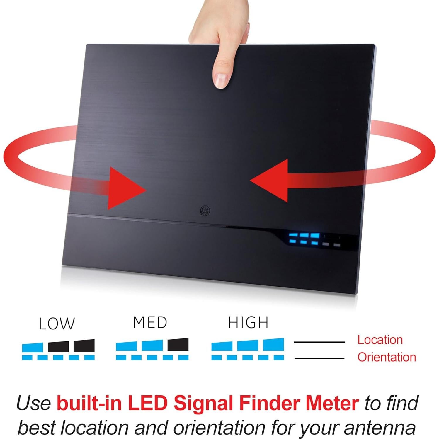 Antena de TV HD Amplificada GE 40529 con Medidor de Señal LED