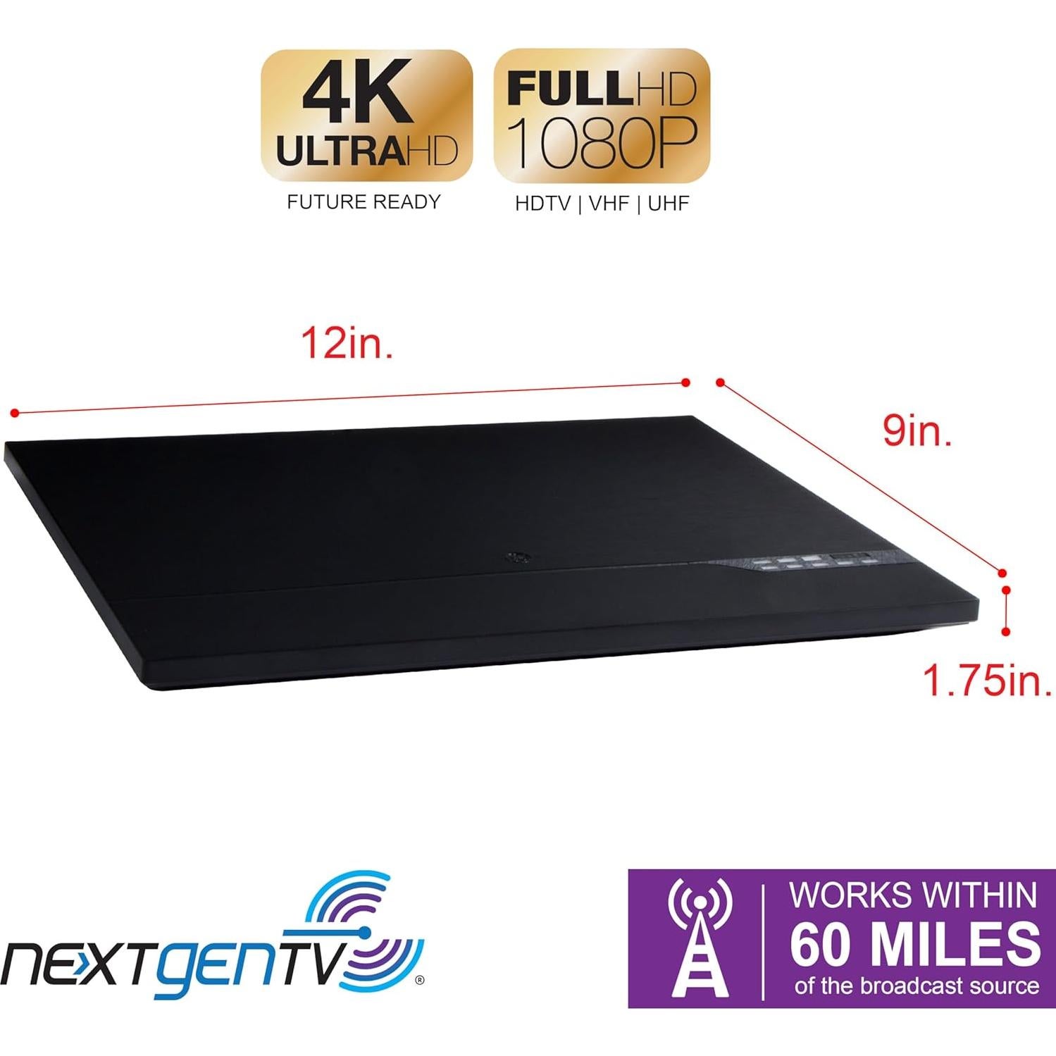 Antena de TV HD Amplificada GE 40529 con Medidor de Señal LED