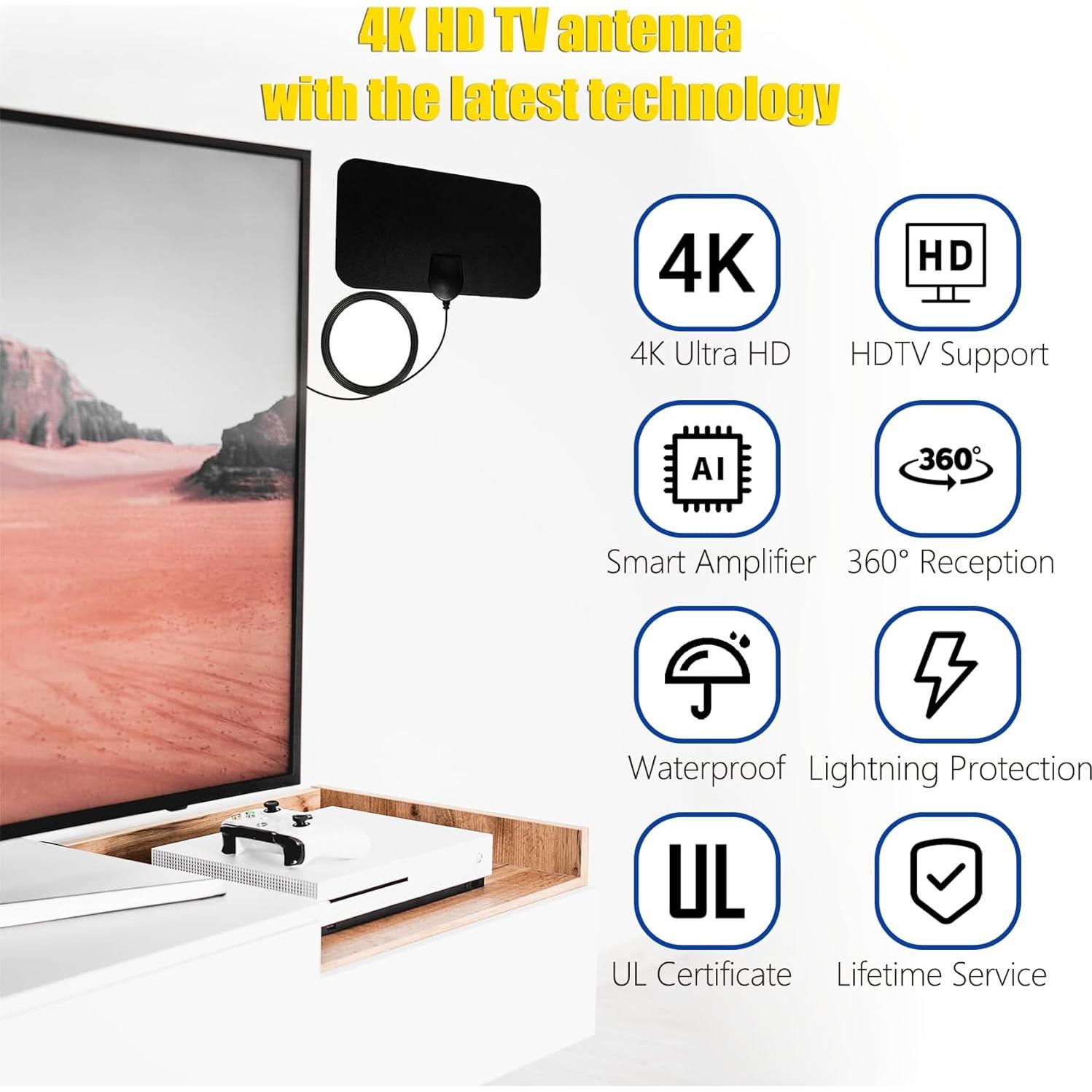 Antena de TV 4K HD Merryan Amplificada Interior 360°