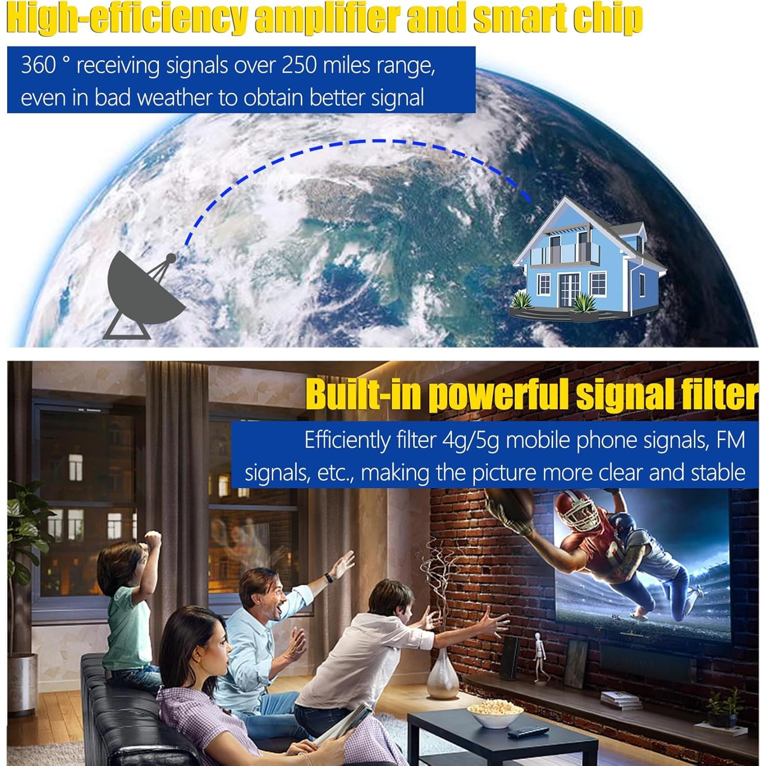 Antena de TV 4K HD Merryan Amplificada Interior 360°