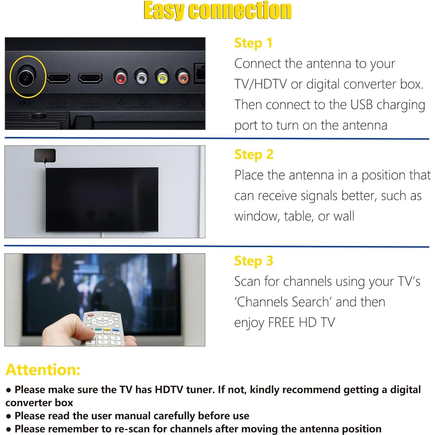 Antena de TV 4K HD Merryan Amplificada Interior 360°