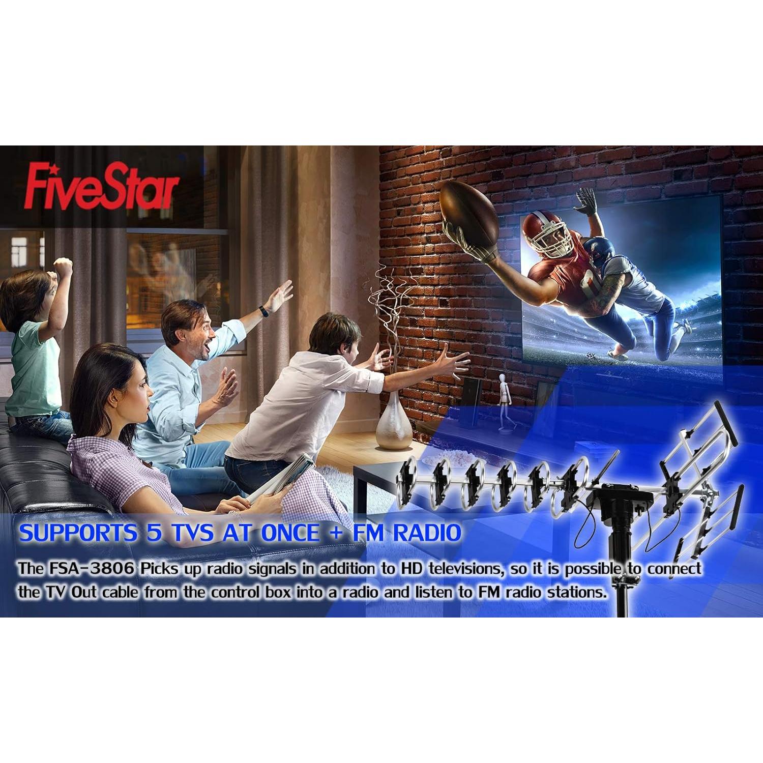 Antena de TV HD Exterior Five Star FSA-1806 200 Millas Rotativa