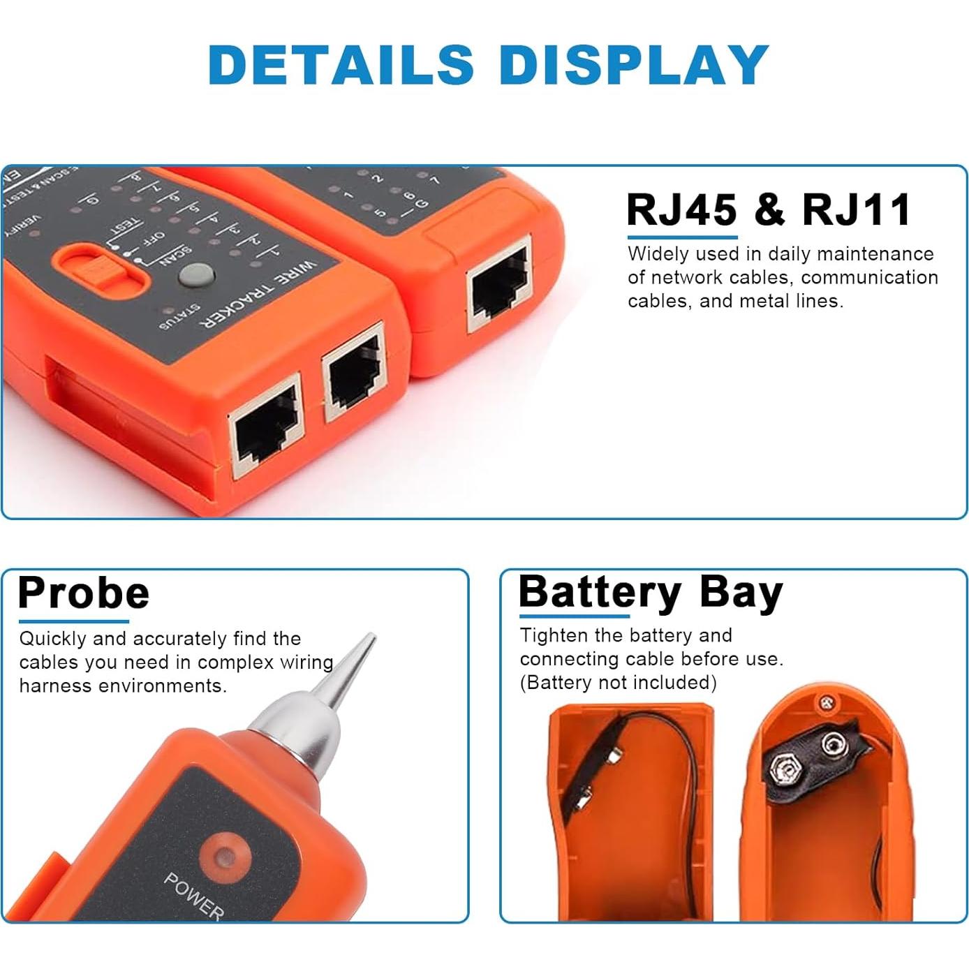 Probador de Cable de Red Goeco RJ11 RJ45 con Kit de Pelacables