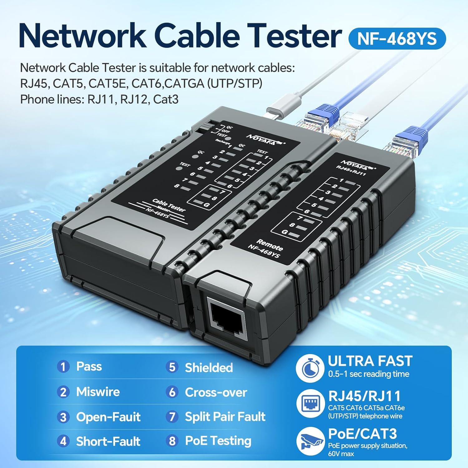 Probador de Cable de Red NOYAFA NF-468YS Recargable 60V