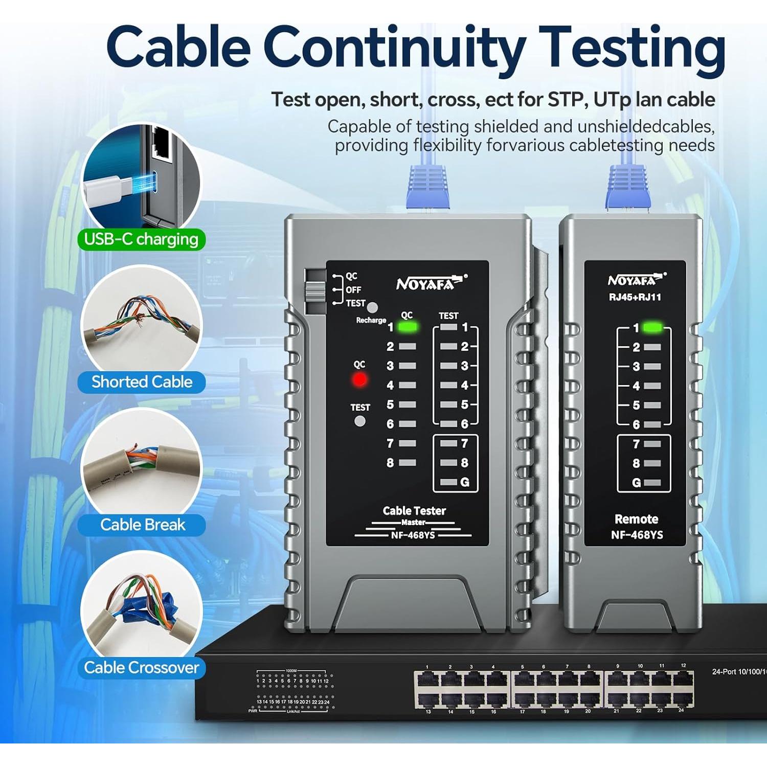 Probador de Cable de Red NOYAFA NF-468YS Recargable 60V