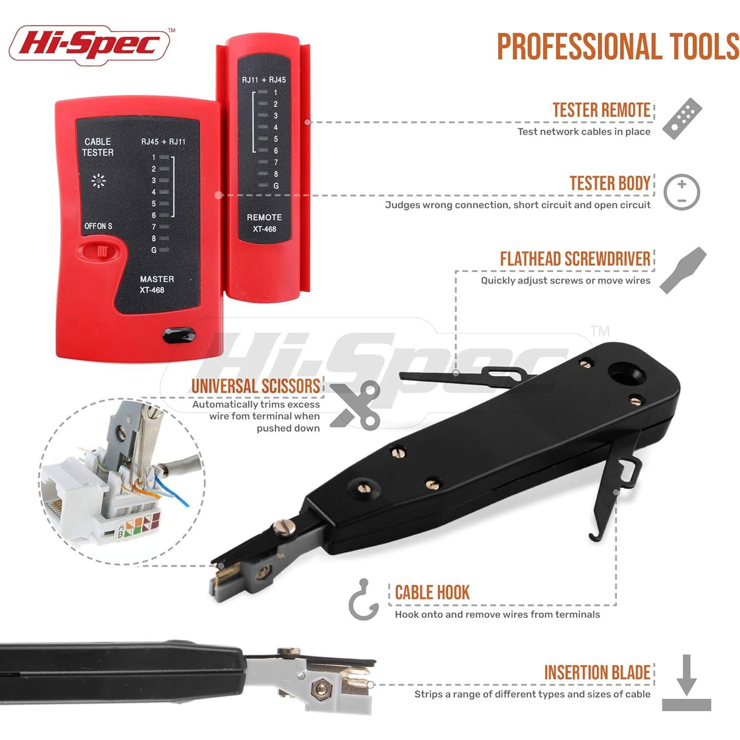 Kit de herramientas de red Hi-Spec 9 piezas para CAT5/CAT6