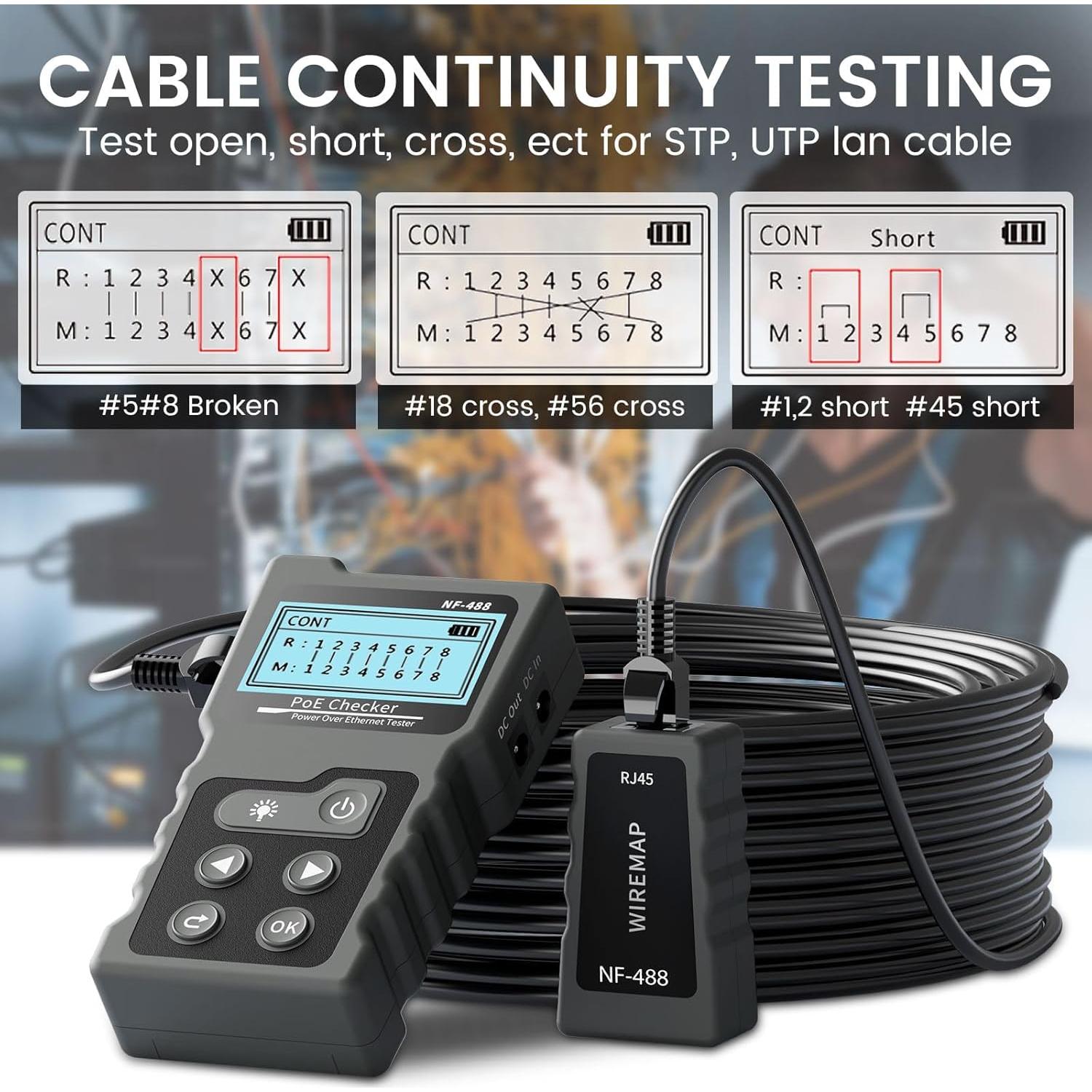 Probador de Red RJ45 VXSCAN NF488 POE y Continuidad
