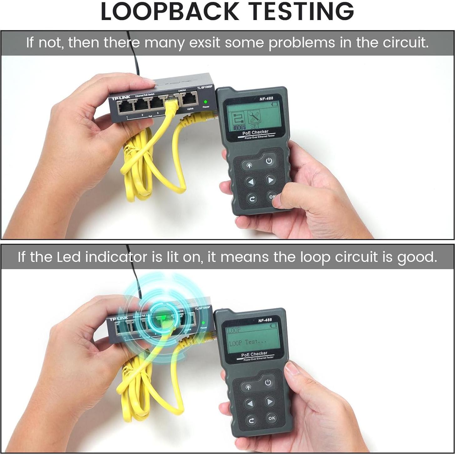 Probador de Red RJ45 VXSCAN NF488 POE y Continuidad