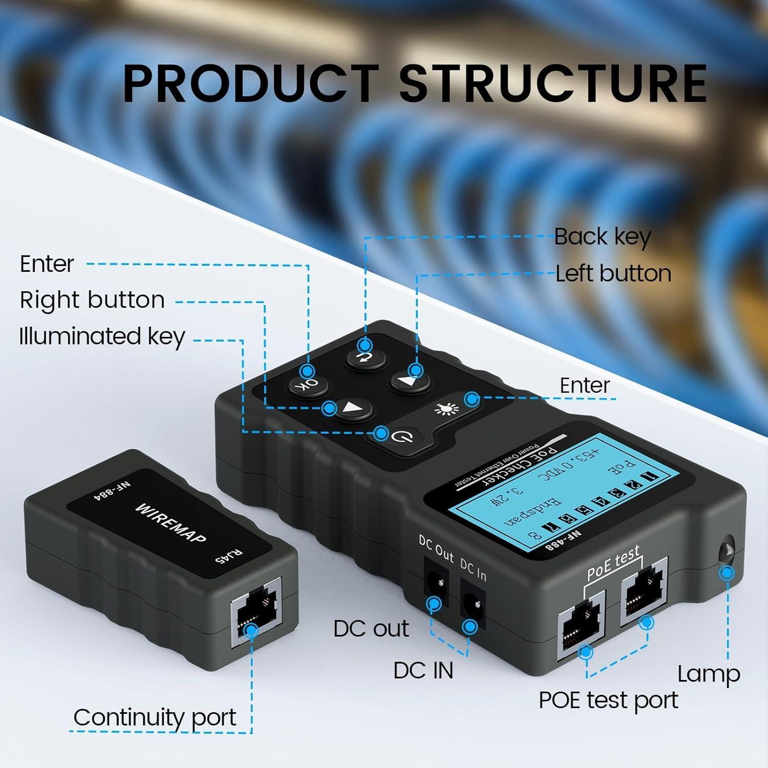 Probador de Red RJ45 VXSCAN NF488 POE y Continuidad