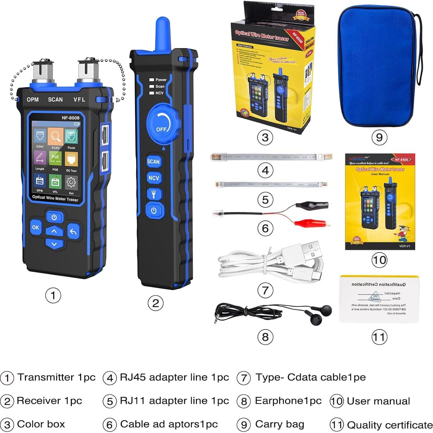 Probador de Cable de Red KOLSOL AT338 con Medidor de Potencia Óptica