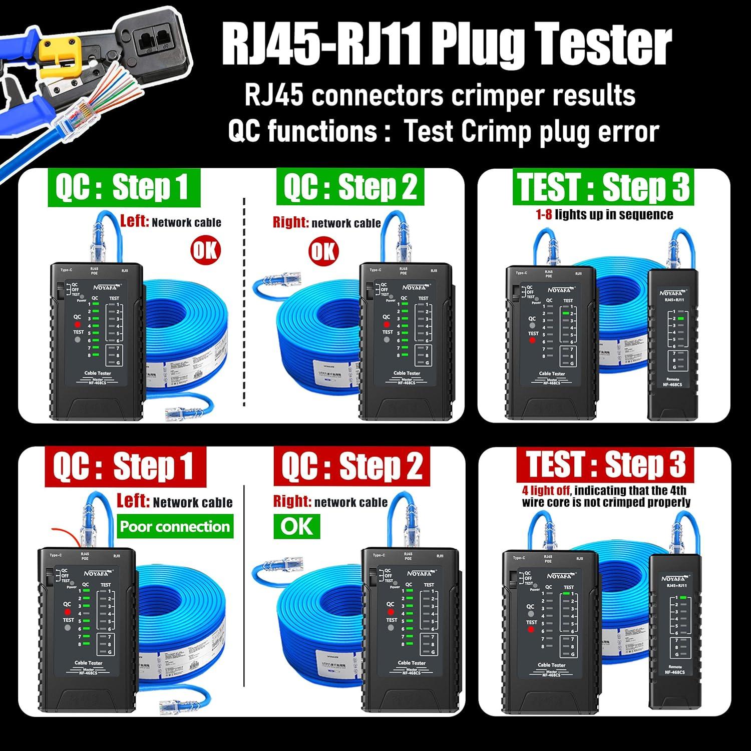 Probador de Cable de Red NF-468CS RJ45/RJ11 - Continuidad Ethernet