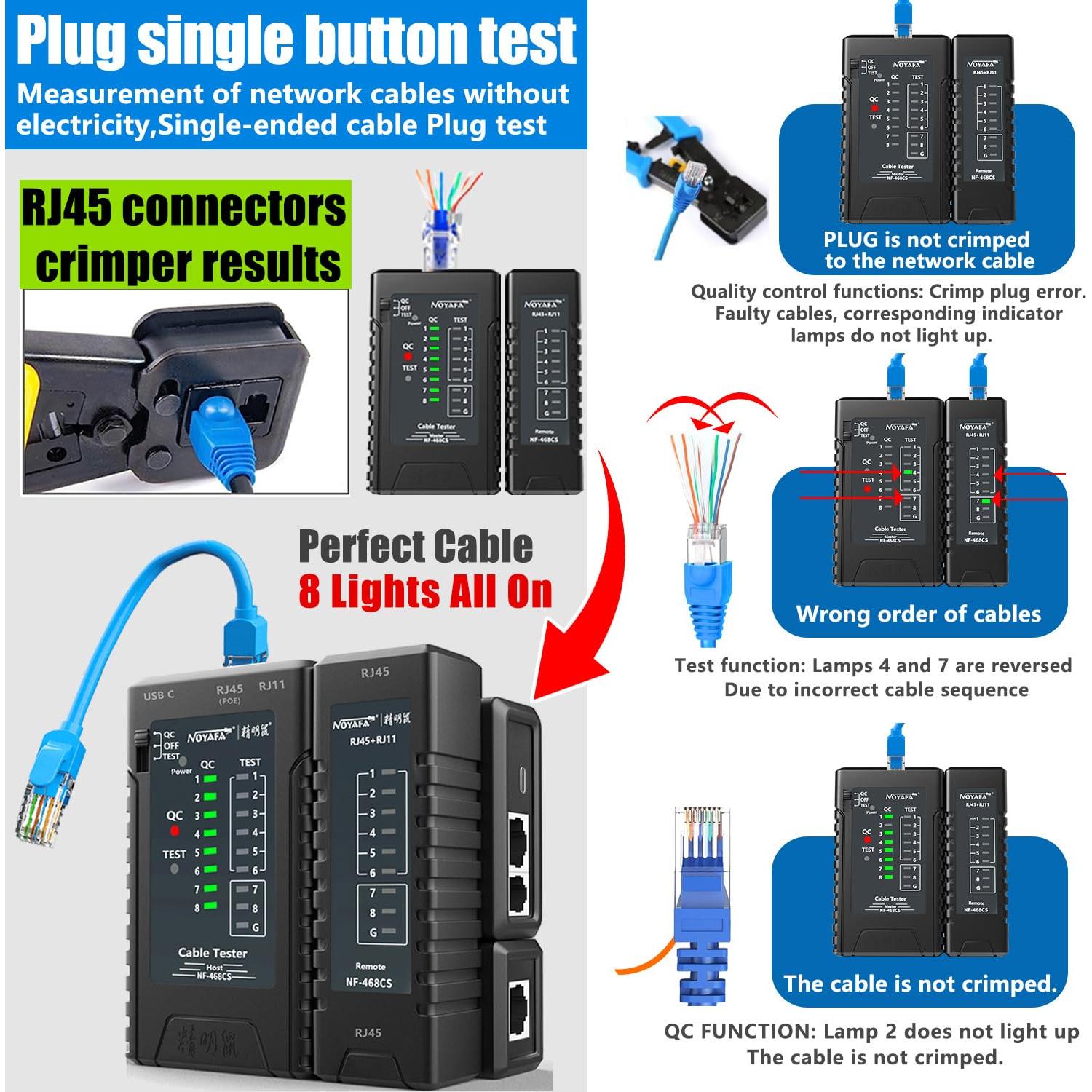 Probador de Cable de Red NF-468CS RJ45/RJ11 - Continuidad Ethernet