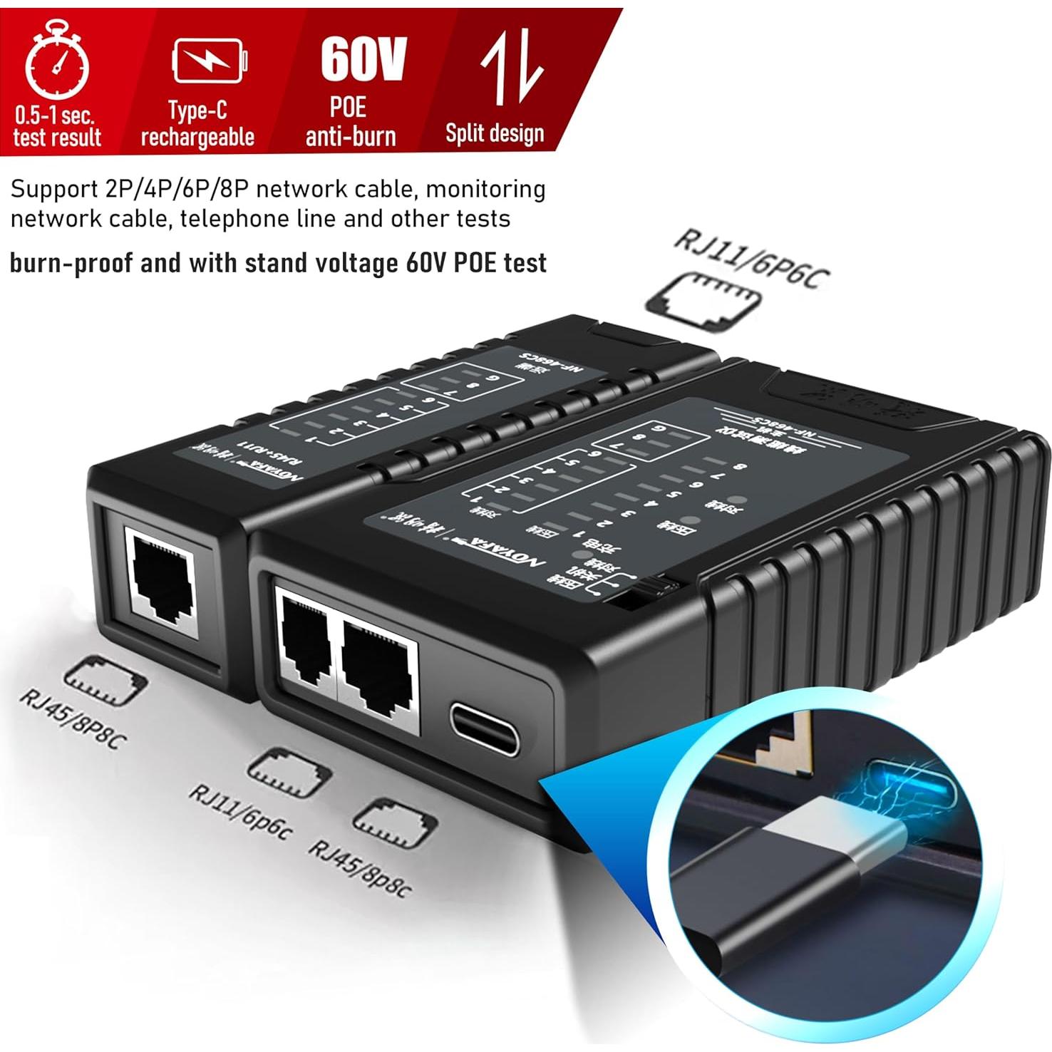 Probador de Cable de Red NF-468CS RJ45/RJ11 - Continuidad Ethernet