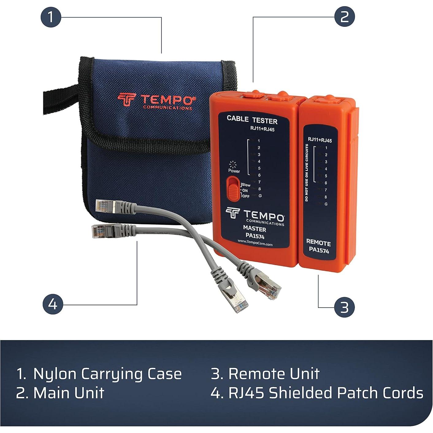 Probador de Cable de Red Tempo PA1574 para RJ45, RJ11, RJ12