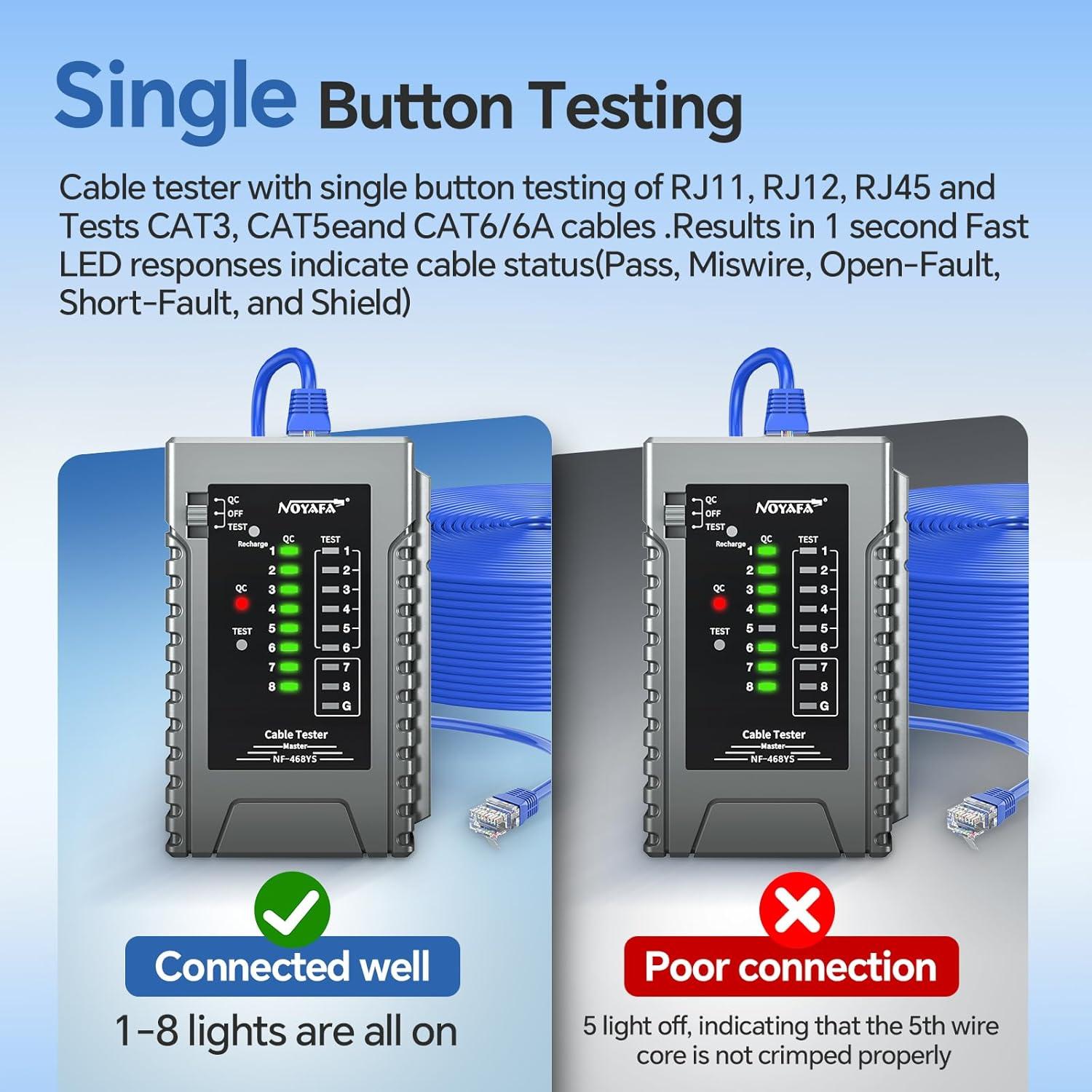 Probador de Cable de Red NOYAFA NF-468YS con POE y Continuidad