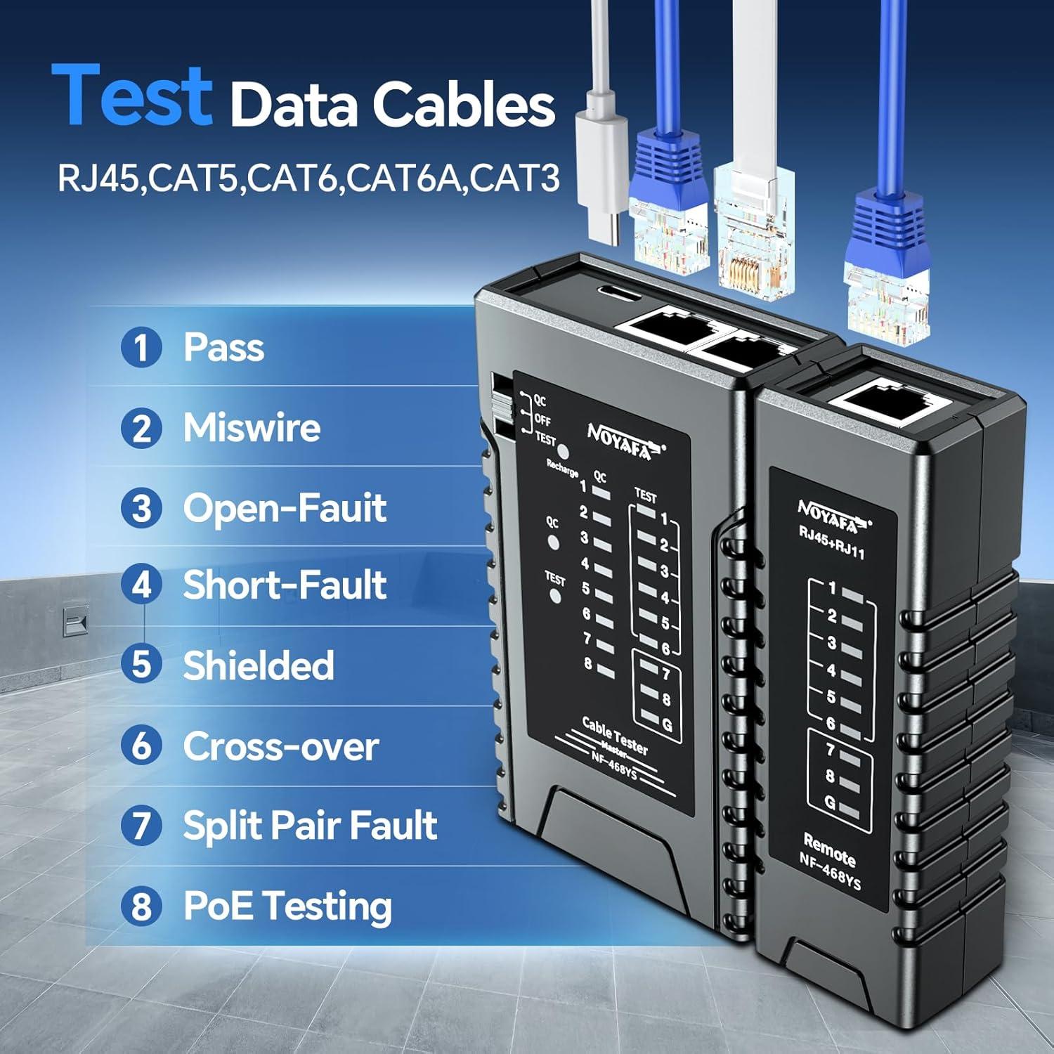 Probador de Cable de Red NOYAFA NF-468YS con POE y Continuidad