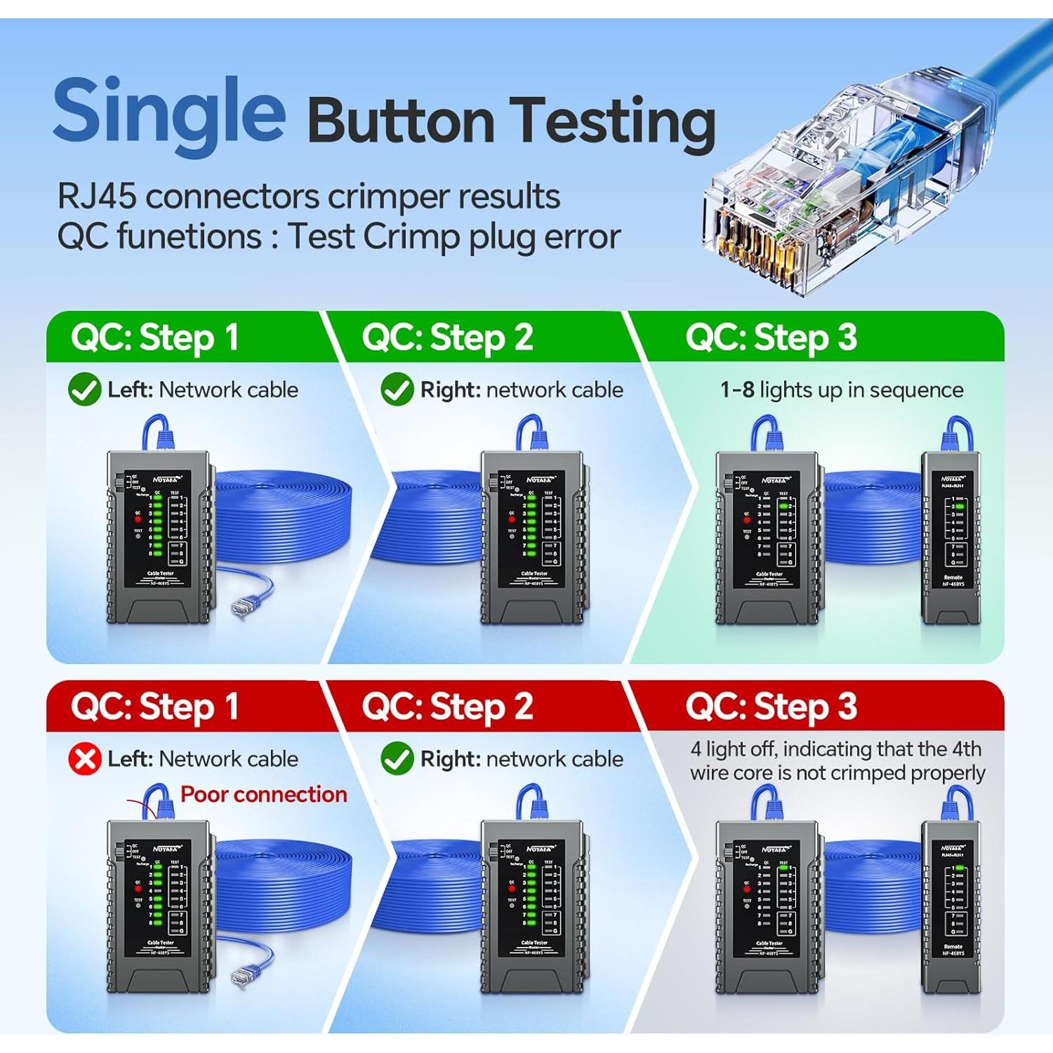 Probador de Cable de Red NOYAFA NF-468YS con POE y Continuidad