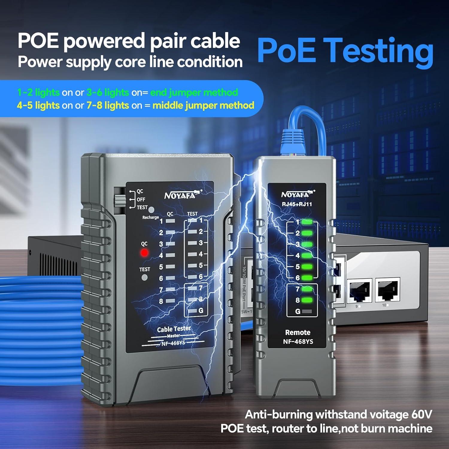 Probador de Cable de Red NOYAFA NF-468YS con POE y Continuidad