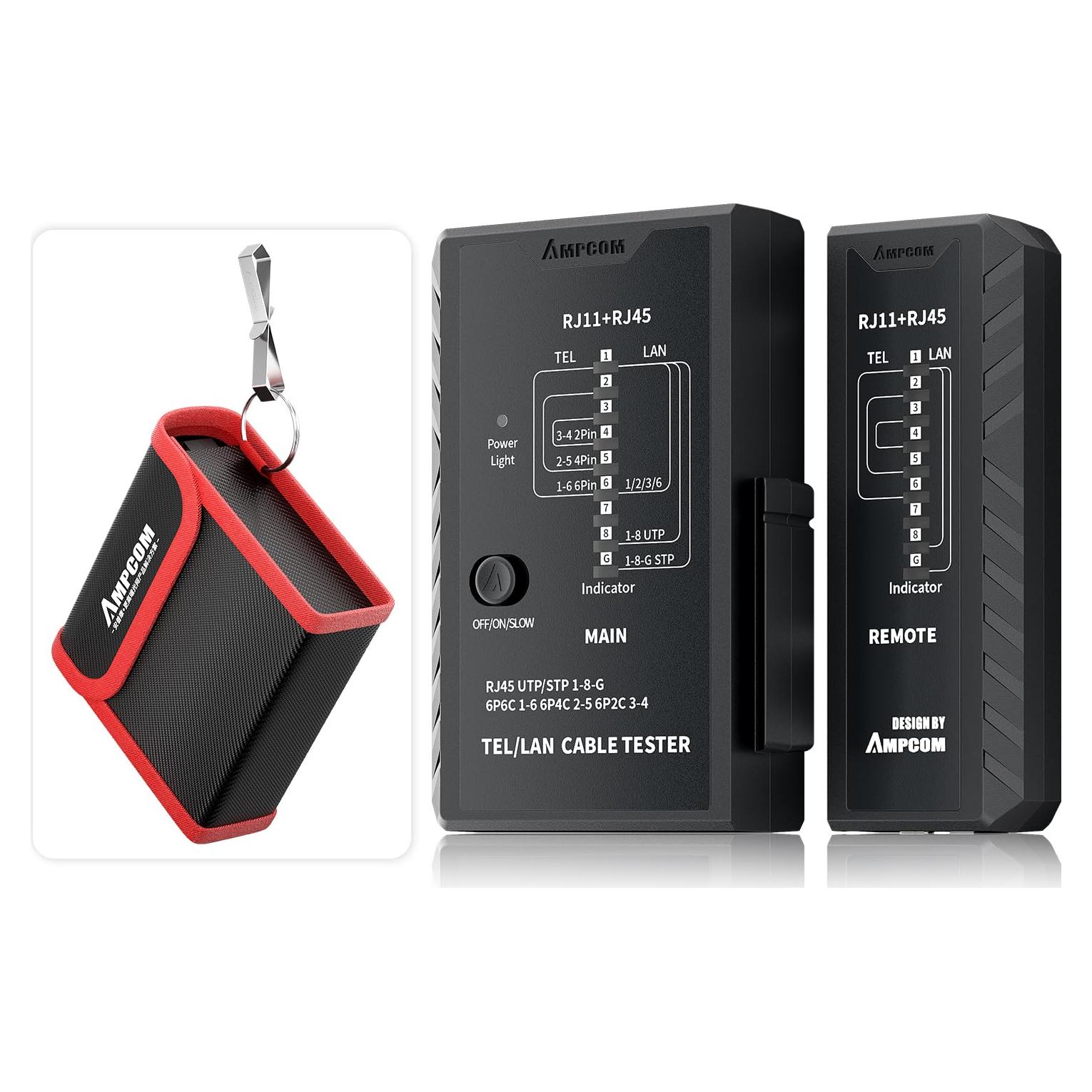 Probador de Cable de Red AMPCOM RJ45 RJ11 RJ12 CAT5E CAT6 CAT7