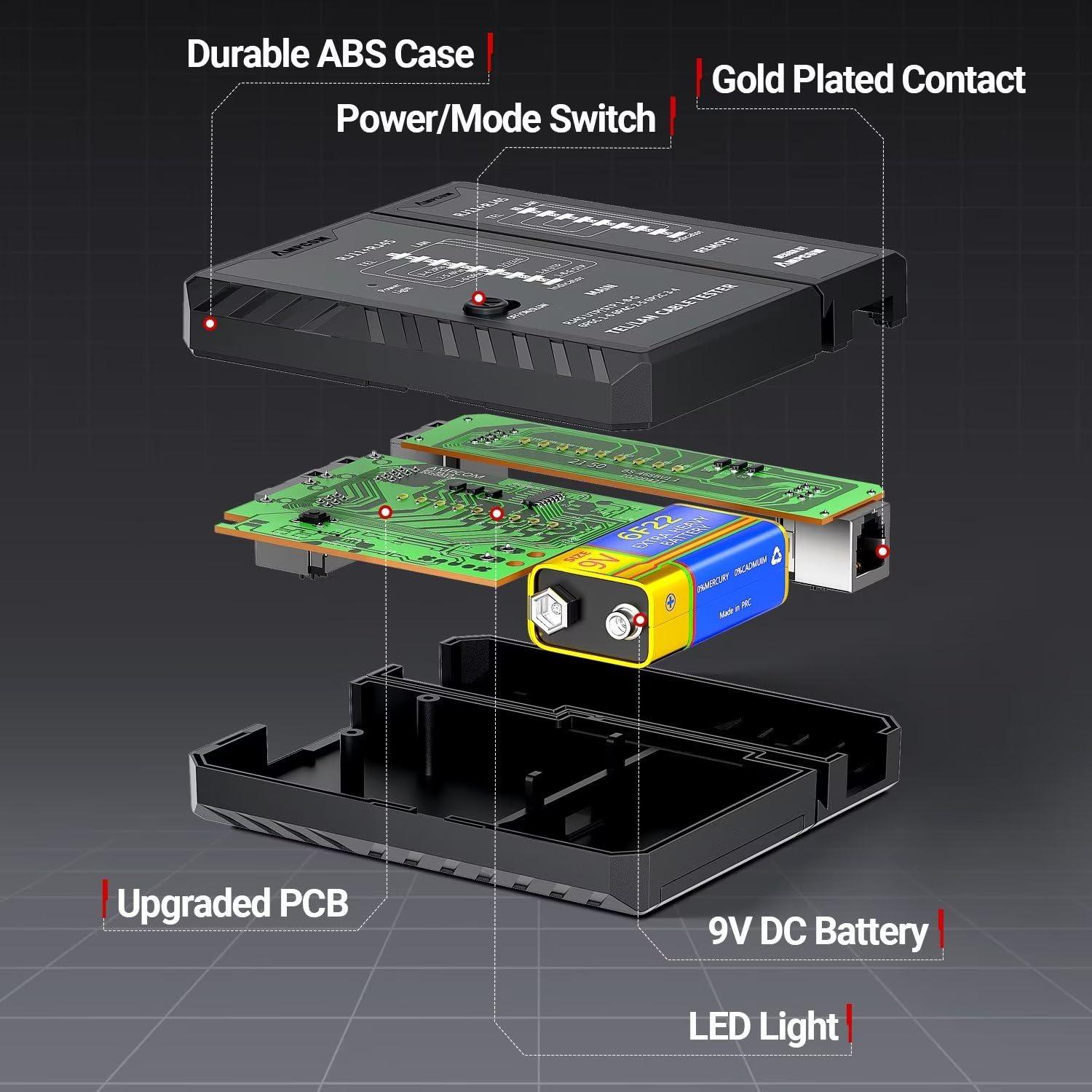 Probador de Cable de Red AMPCOM RJ45 RJ11 RJ12 CAT5E CAT6 CAT7