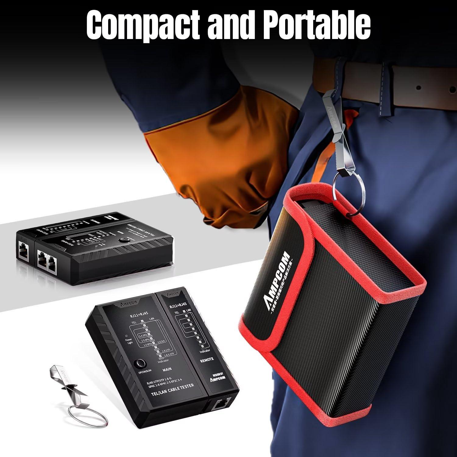 Probador de Cable de Red AMPCOM RJ45 RJ11 RJ12 CAT5E CAT6 CAT7
