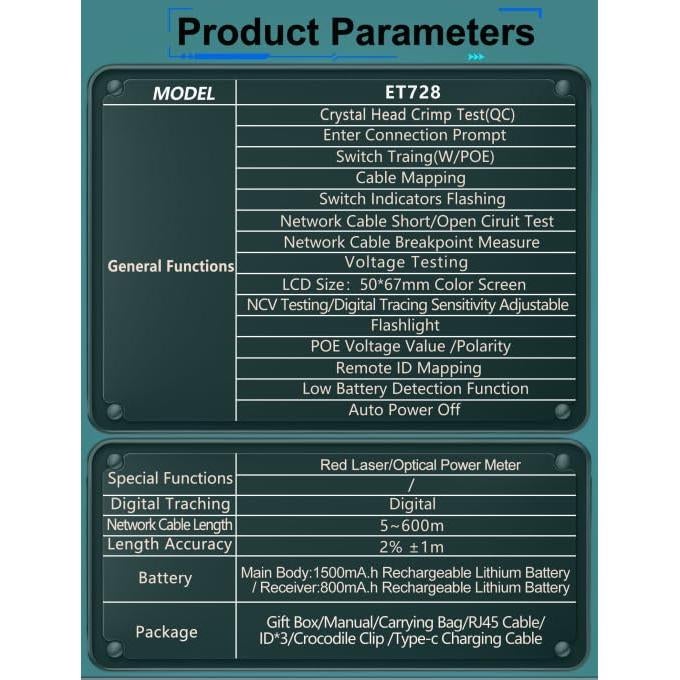 Probador de Cable de Red Abestop ET728 con Funciones Múltiples
