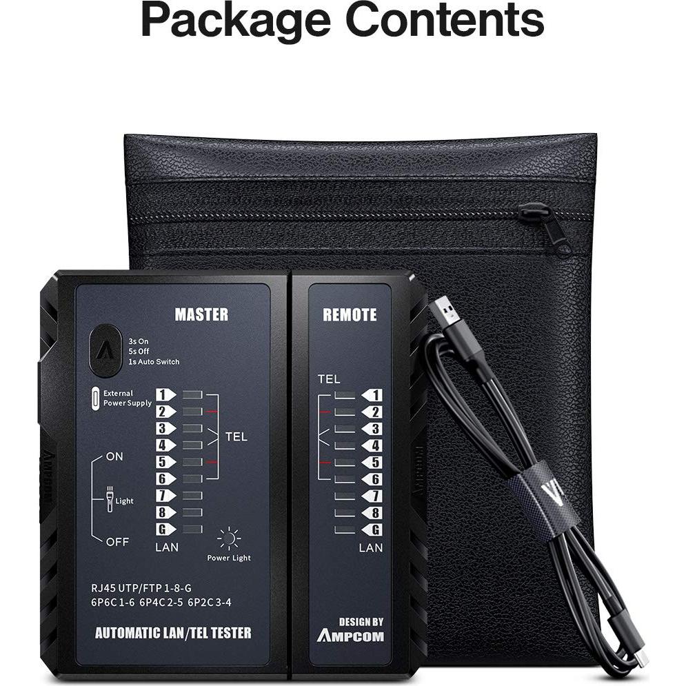 Probador de Cable de Red AMPCOM RJ45/RJ11 - Herramienta de Prueba