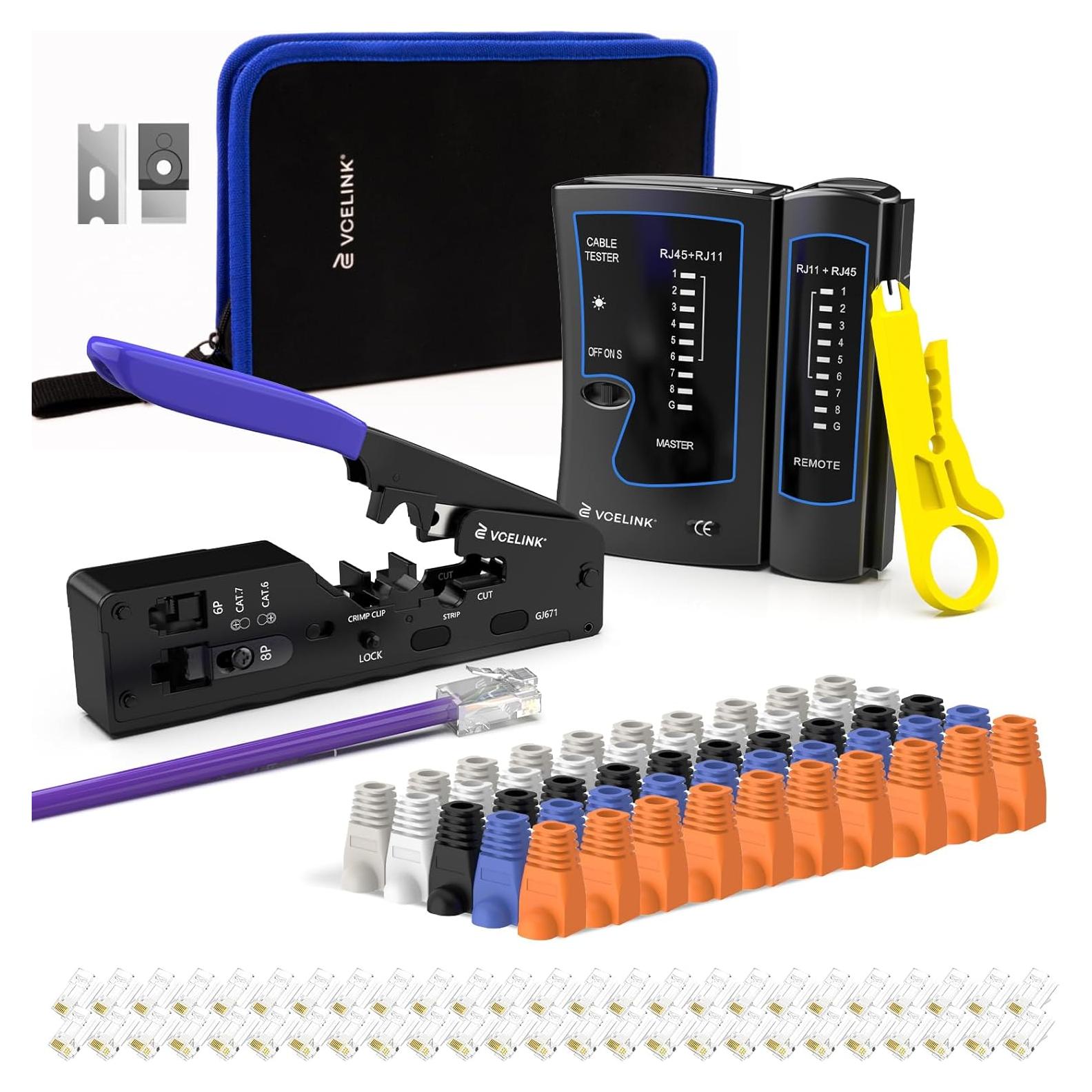 Kit de Herramientas de Crimpado RJ45 VCELINK con 50 Conectores Cat6