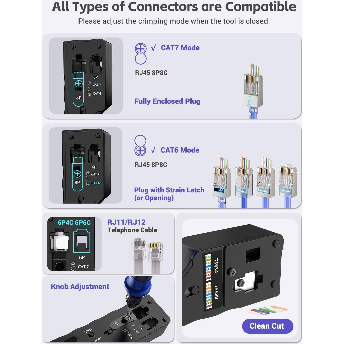 Kit de Herramientas de Crimpado RJ45 VCELINK con 50 Conectores Cat6