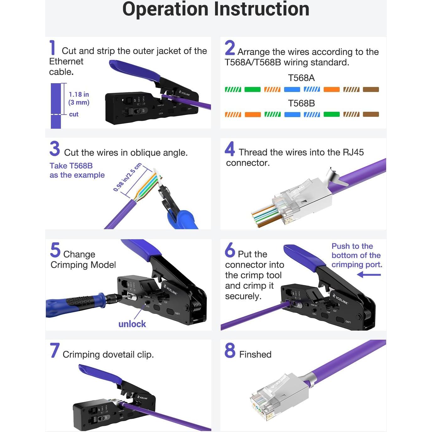 Kit de Herramientas de Crimpado RJ45 VCELINK con 50 Conectores Cat6