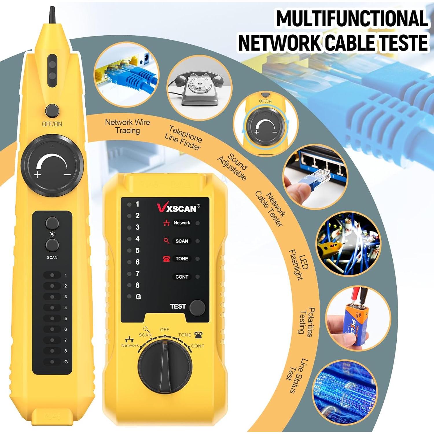Probador de Cable de Red VXSCAN TL33 con Auriculares y LED