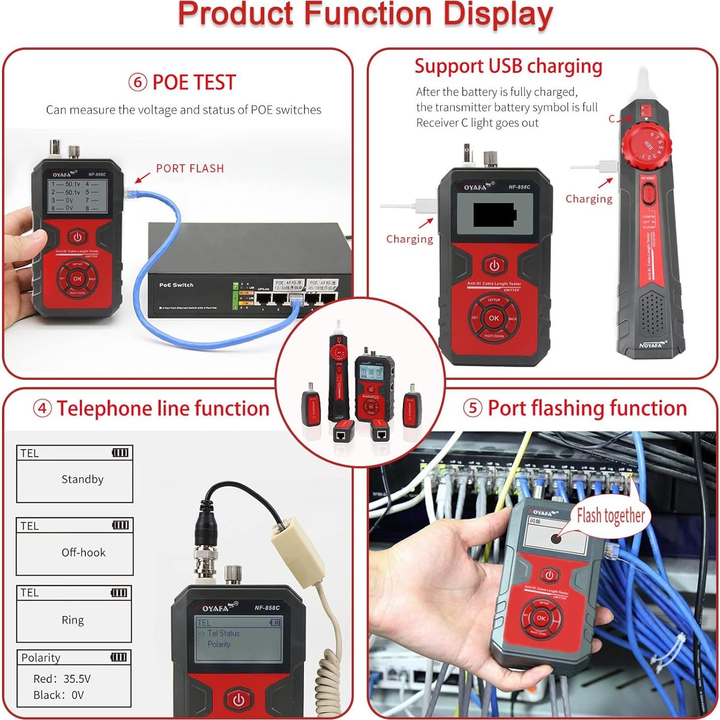 Probador de Cable de Red NOYAFA NF-858C con Localizador de Fallos
