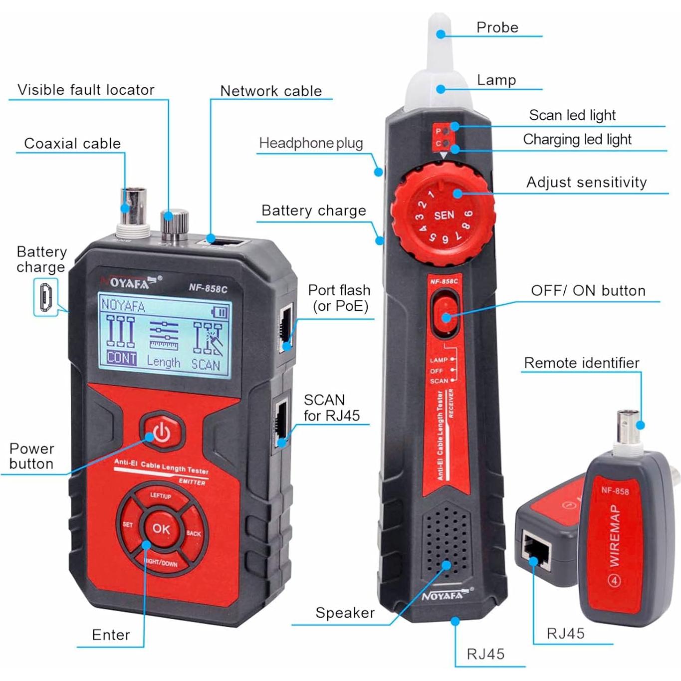 Probador de Cable de Red NOYAFA NF-858C con Localizador de Fallos