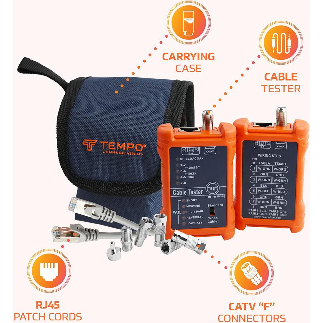 Probador de Cable de Red Tempo PA1594 - Continuidad RJ45 y Coaxial