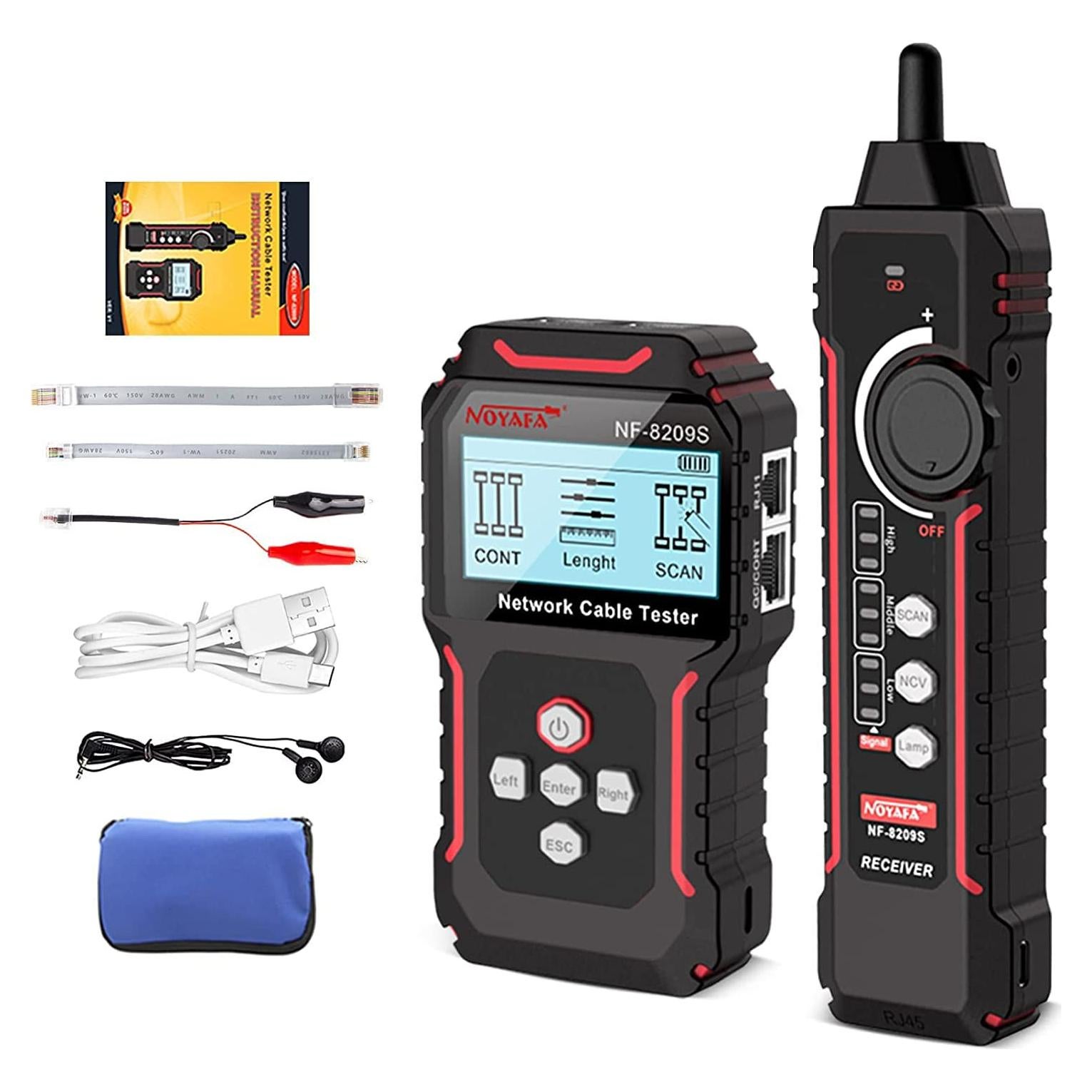 Probador de Cable de Red NOYAFA NF-8209S con Modo Anti-Interferencia