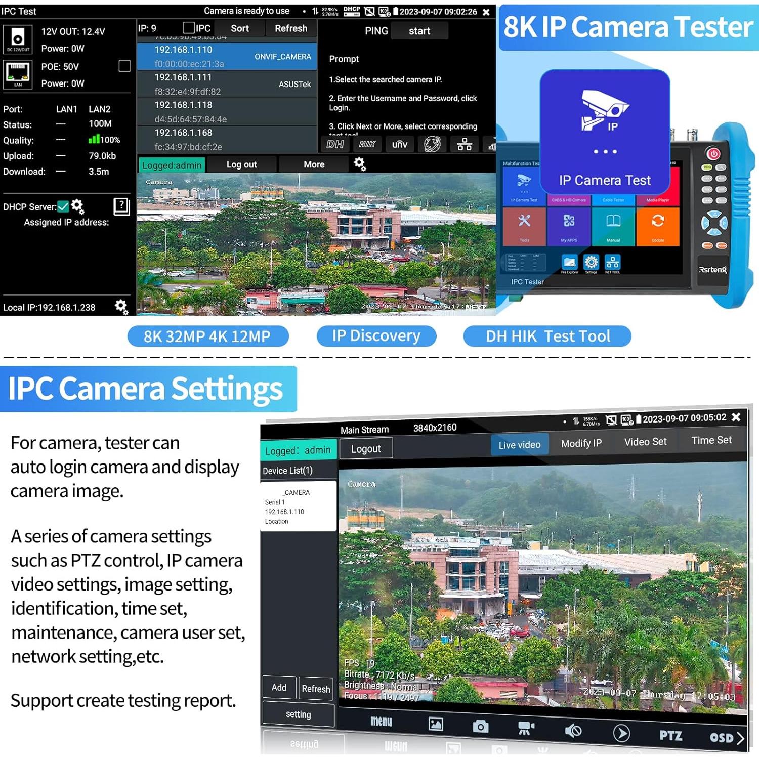 Probador de Cámara CCTV Rsrteng IPC-9800ADHS Pro 8K 32MP