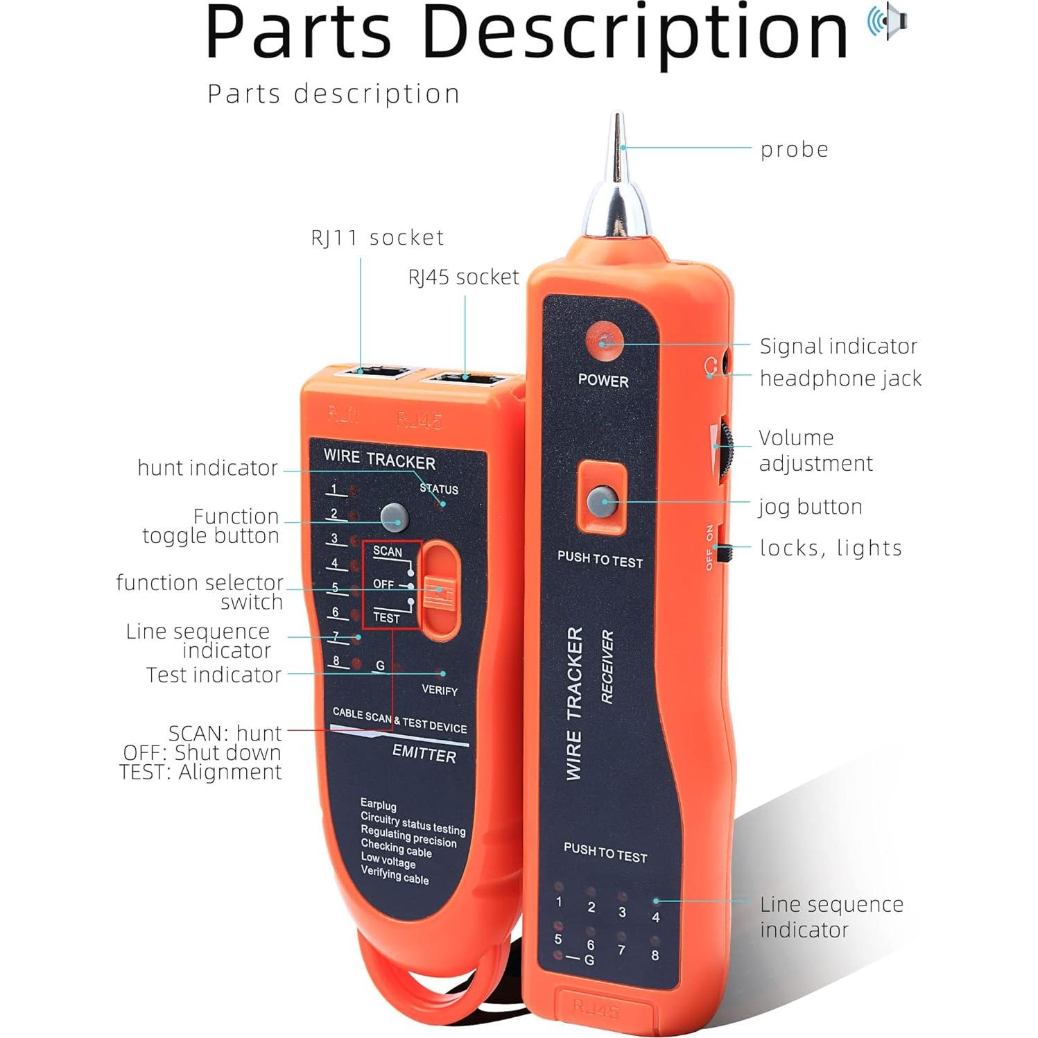Probador de Cable de Red Cruiser XQ-350 RJ45 RJ11 9V
