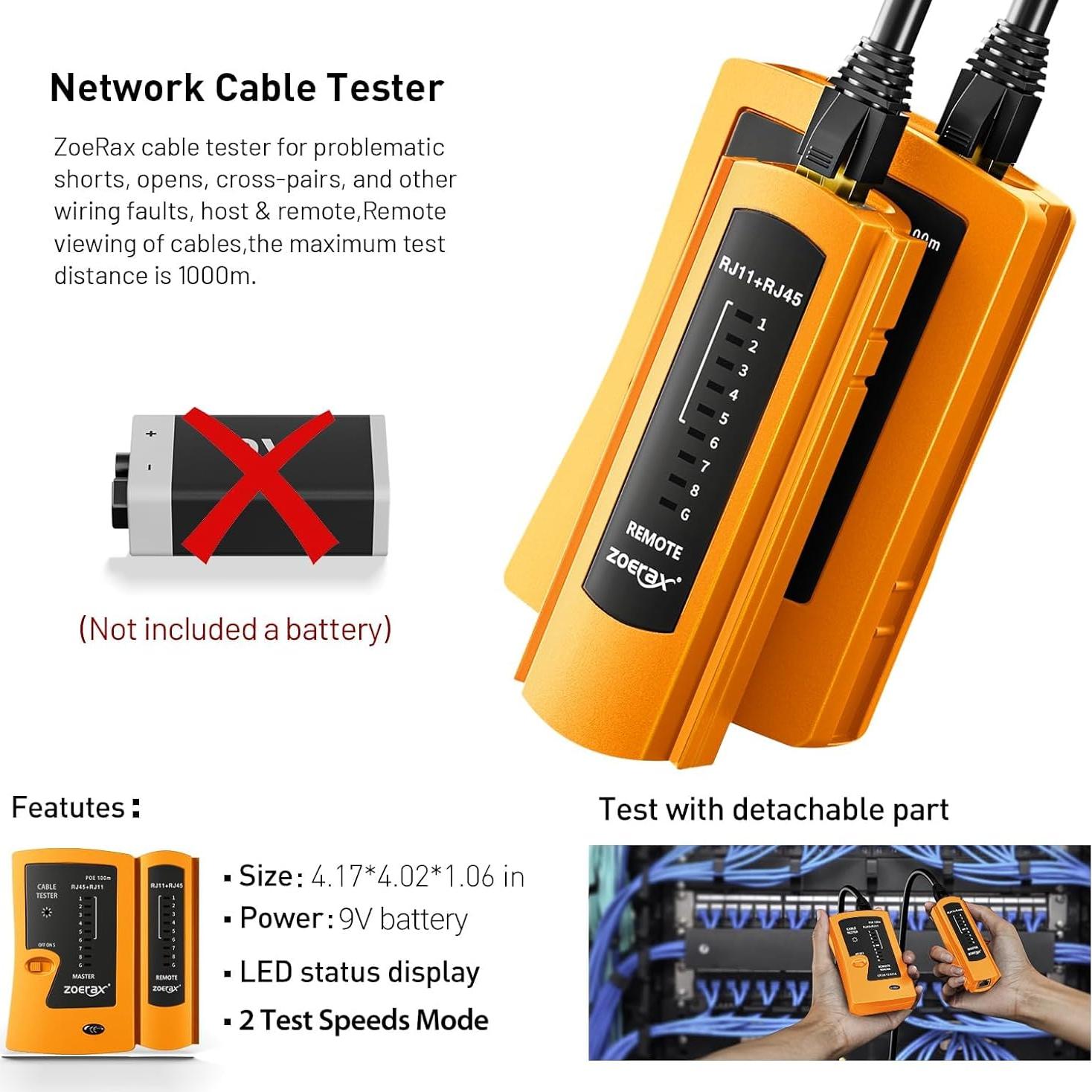 Kit de Crimpado RJ45 ZOERAX 10 en 1 con 50 Conectores Cat6