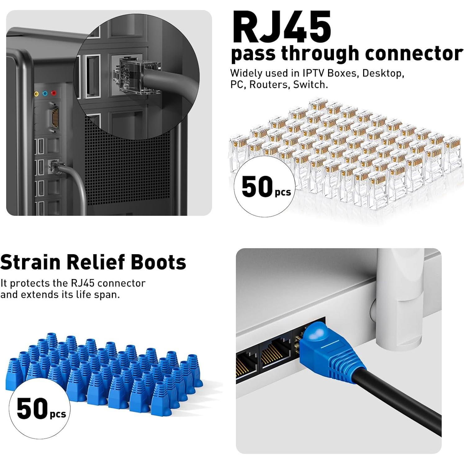 Kit de Crimpado RJ45 ZOERAX 10 en 1 con 50 Conectores Cat6