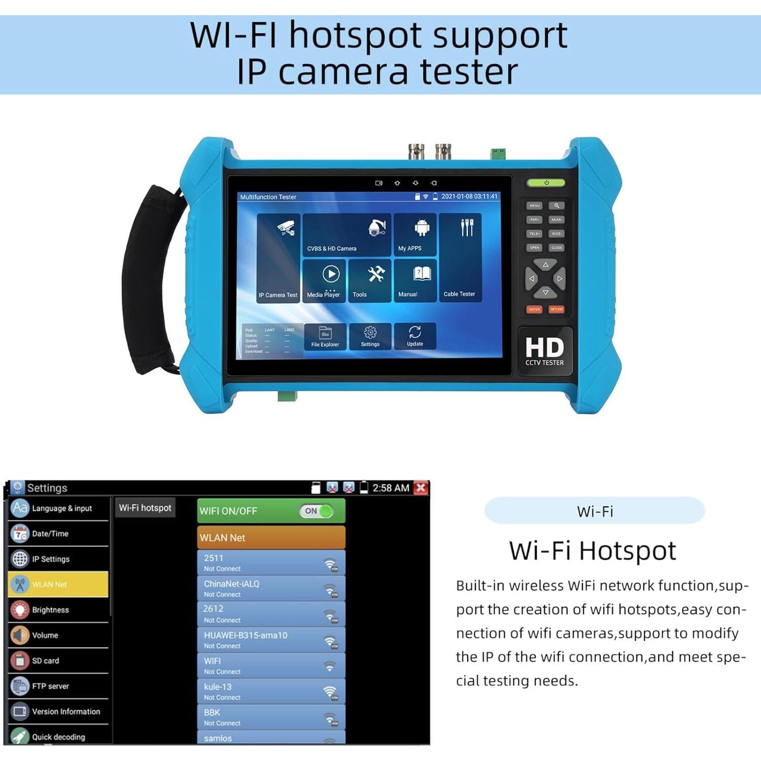 Koolertron Probador de Cámara 7" Pantalla Táctil 4K H.265