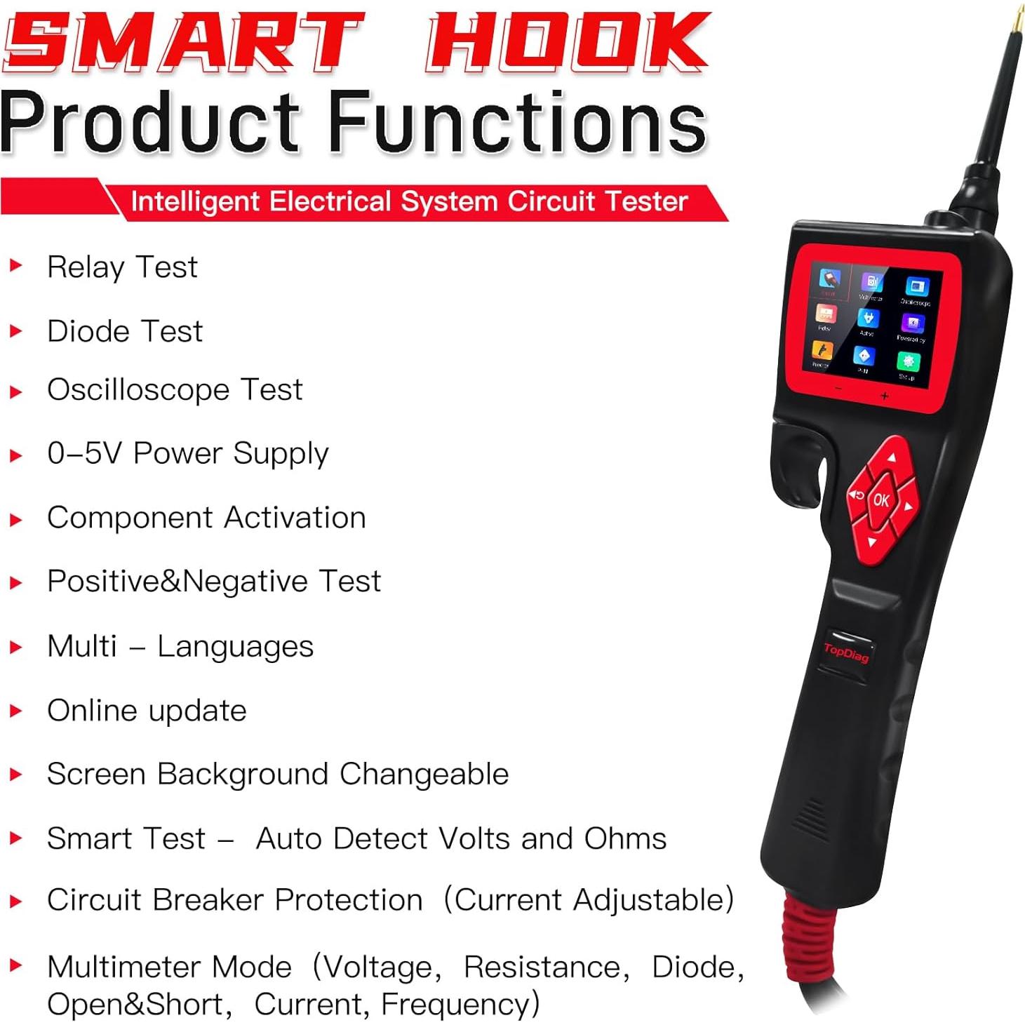 TopDiag P200 Probador de Circuitos Automotriz 9-30V Multímetro