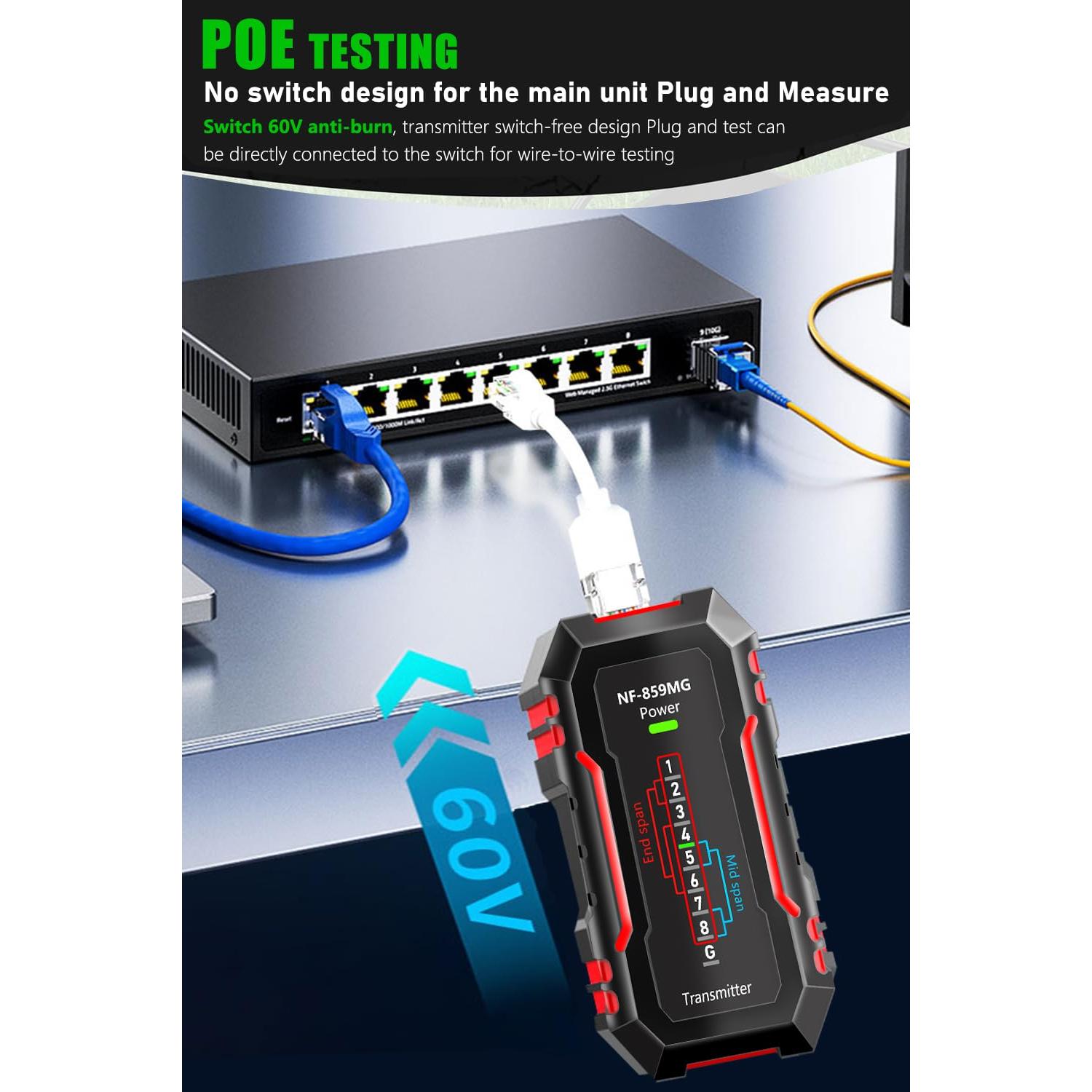 Probador de Cable de Red ZHOUCE NF-859MG para POE y Ethernet