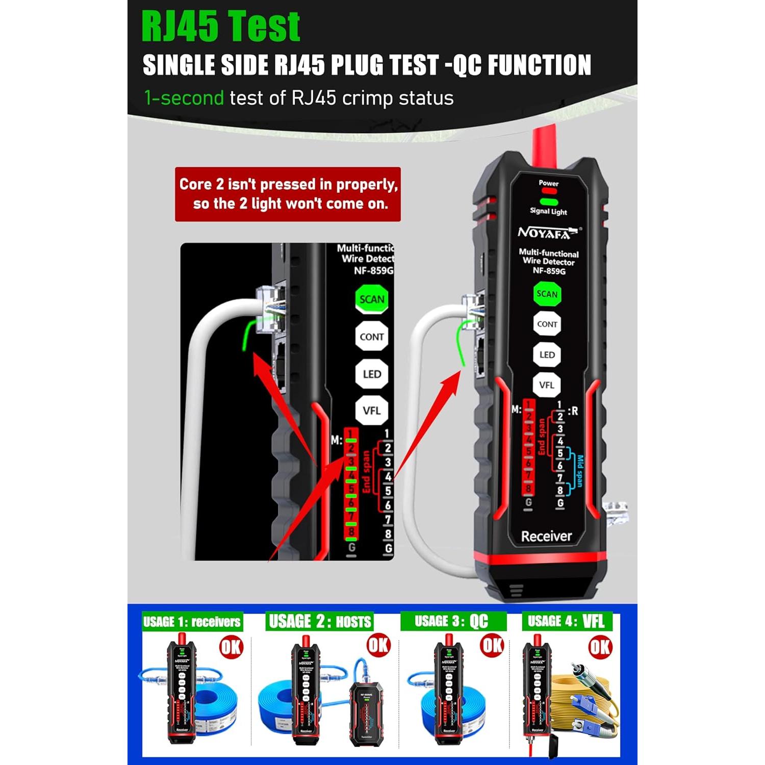 Probador de Cable de Red ZHOUCE NF-859MG para POE y Ethernet