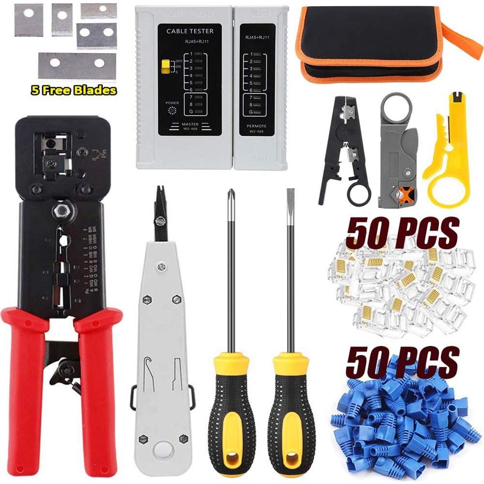 Kit Crimpador RJ45 LEATBUY-TECH con 50 Conectores y Probador