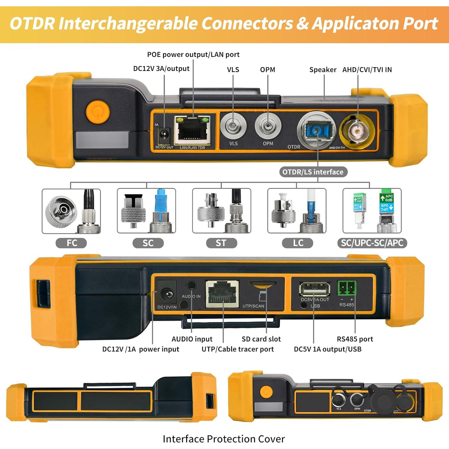 Henkion OTDR Optical Fiber Tester 1310/1550nm 28/26dB Range 150km Optic Fiber Test IPC Tester TVI/CVI/AHD/CVBS Cable Test Network Tools Connectors FC/UPC,SC,ST,LC OPM OLS LS VFL Event Map